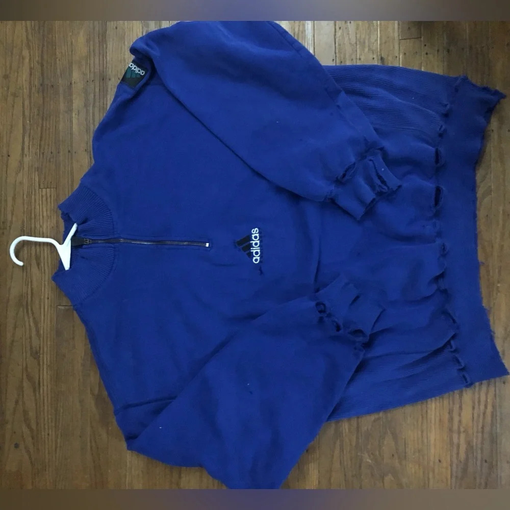 Adidas Vintage 90’s Equipment Quarter Zip Sweatshirt XL - Blue - tattered look - Picture 2 of 6